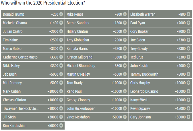 Bovada 2020 US Election Odds